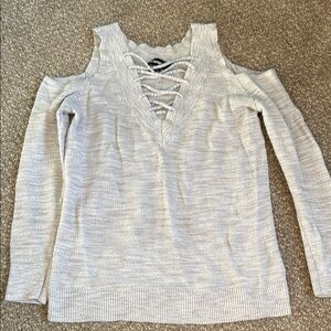 Express Women's Beige Sweater with Lace-Up